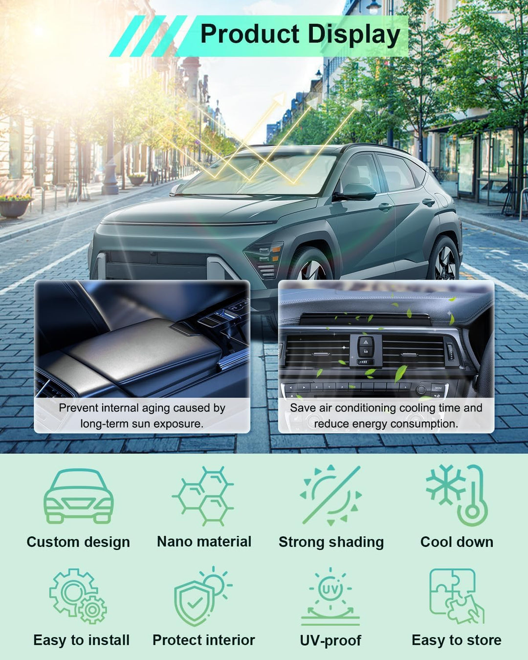 GAFAT Kompatibel mit Hyundai Kona SX2 2024 2025 Sonnenschutz Frontscheibe Innen, Kona SX2 Hybird EV