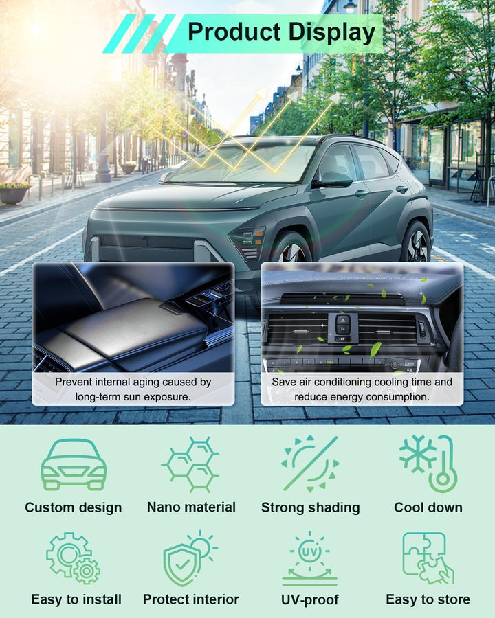 GAFAT Kompatibel mit Hyundai Kona SX2 2024 2025 Sonnenschutz Frontscheibe Innen, Kona SX2 Hybird EV