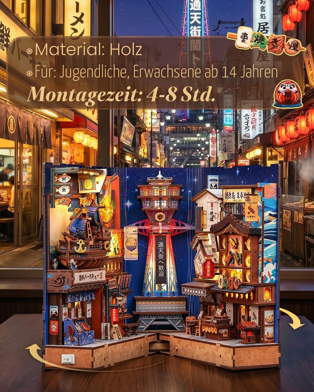 CUTEBEE Book Nook Kit - Japanisches klappbares DIY Miniatur Haus, warme LED Bücherregal Gasse Dekor,
