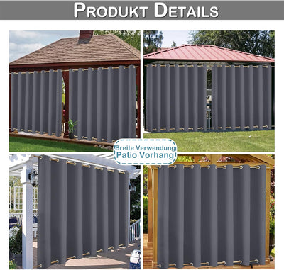 Rosnek Outdoor Vorhang Wetterfest mit Ösen, Outdoorvorhänge B 254×H 274 cm Outdoor Vorhänge Wasserdi