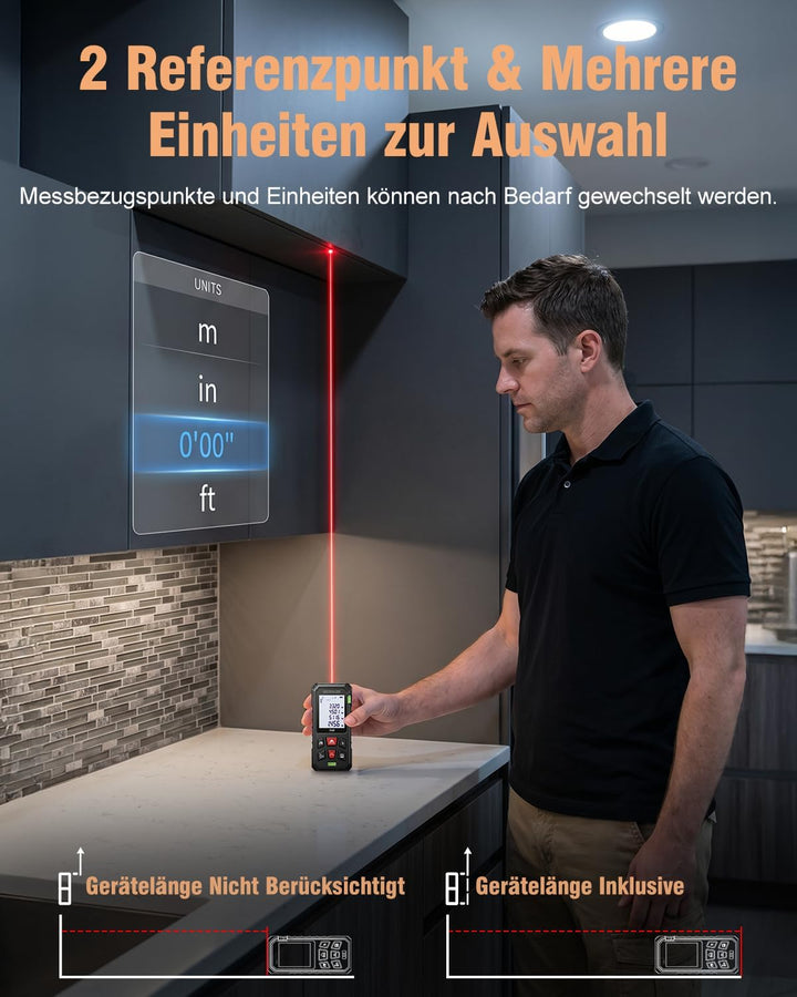 Laser Entfernungsmesser 70M, Effix Entfernungsmesser mit 2 Wasserwaagen, Lasermessgerät mit HD-Bilds
