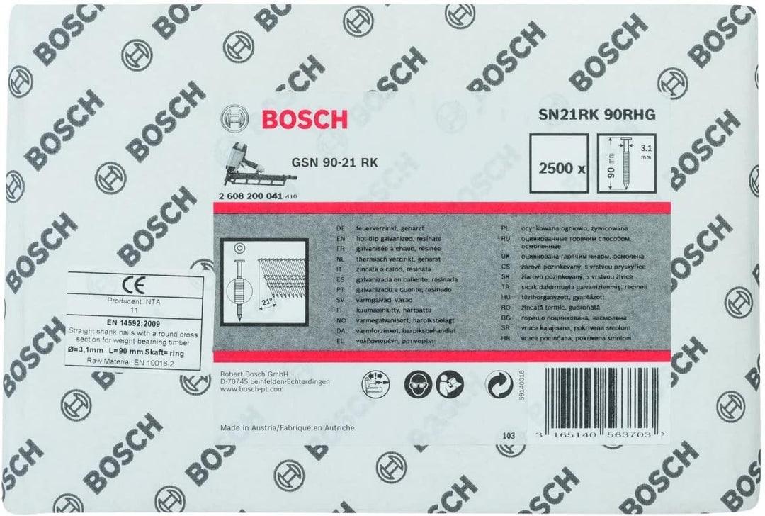 Bosch 2500x PRO SN21FH RG, Streifennagel, 21° Vollkopf (Länge 90 mm,) 90 mm Gerillt / Feuerverzinkt,