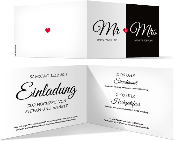 Kartenmachen.de 10 x Hochzeit Einladungskarten Hochzeitseinladungen Hochzeitskarten - Mr. & Mrs., 10