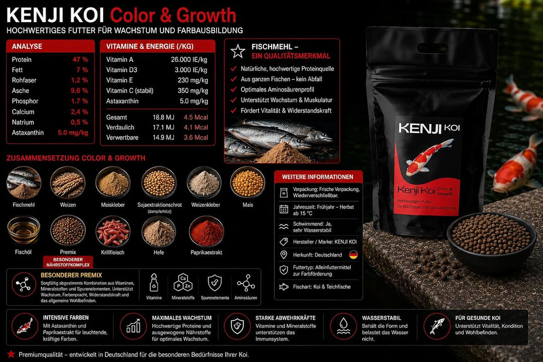 KENJI KOI Color & Growth 5kg 3mm Farbfutter & Wachstumsfutter High Growth & Color Koifutter Teichfis
