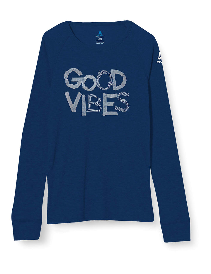 Odlo Kinder ACTIVE WARM TREND Baselayer Langarm-Shirt mit Rundhals, Estate Blue - Graphic FW20, 128