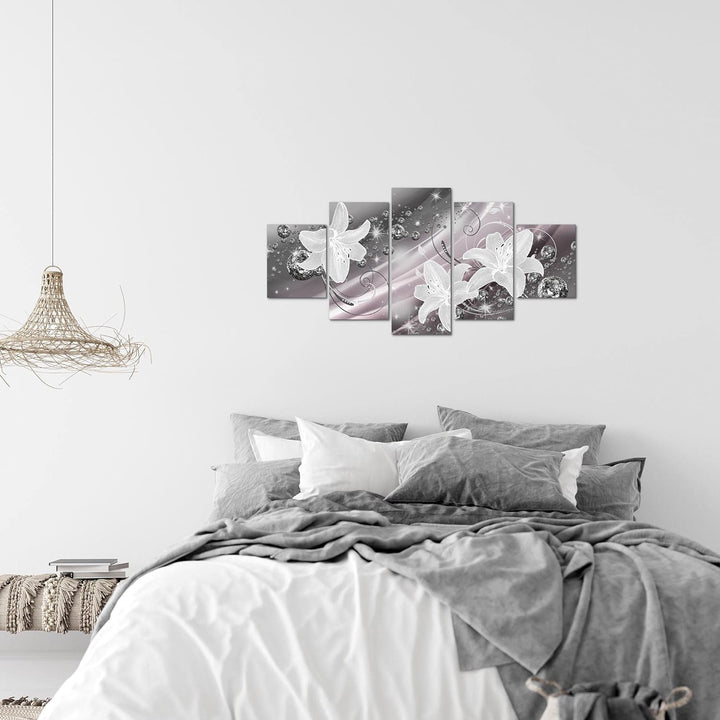 Runa Art Wandbilder Blumen Lilien 5 Teilig Bild auf Vlies Leinwand Deko Wohnzimmer Abstrakt Schwarz