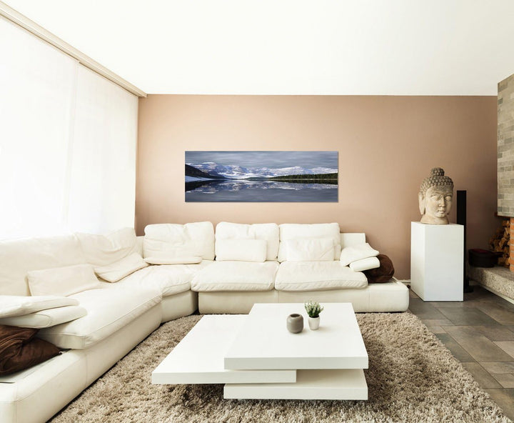 Paul Sinus Art Panoramabild auf Leinwand und Keilrahmen 150x50cm Kanada Nationalpark Berge Schnee Se