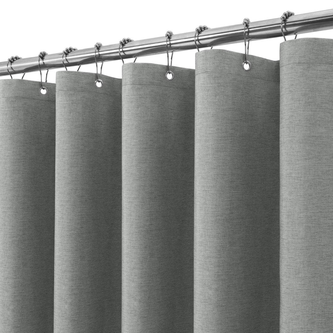 VANZAVANZU Duschvorhang Leinen mit Metall Duschvorhangringe Stoff Textil Badewannenvorhang Anti Schi