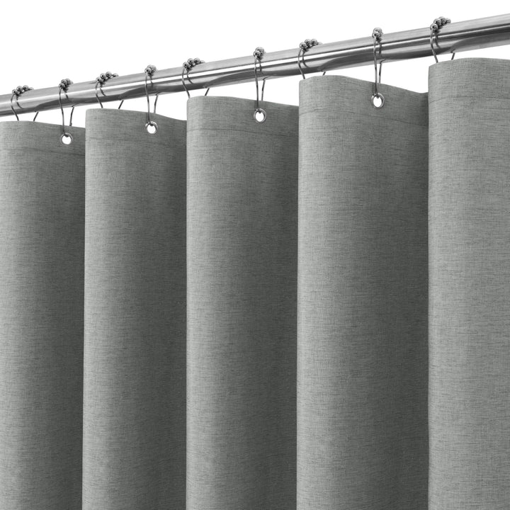 VANZAVANZU Duschvorhang Leinen mit Metall Duschvorhangringe Stoff Textil Badewannenvorhang Anti Schi
