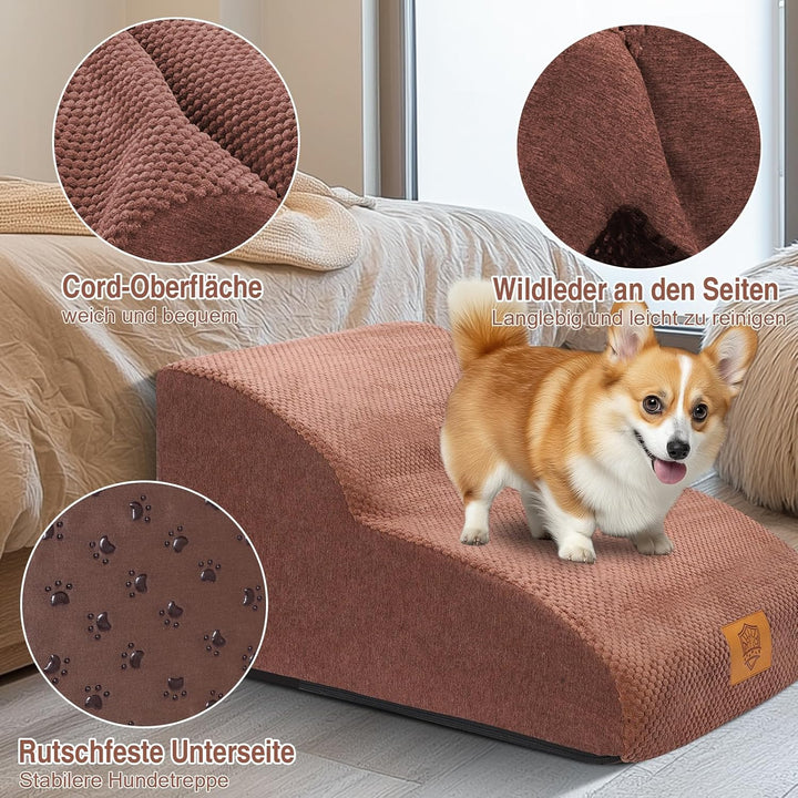 MASTERTOP Hundetreppe 2 Stufen- Breiter Hunderampe Katzentreppe, Hochdichtem Schaumstoff Haustiertre