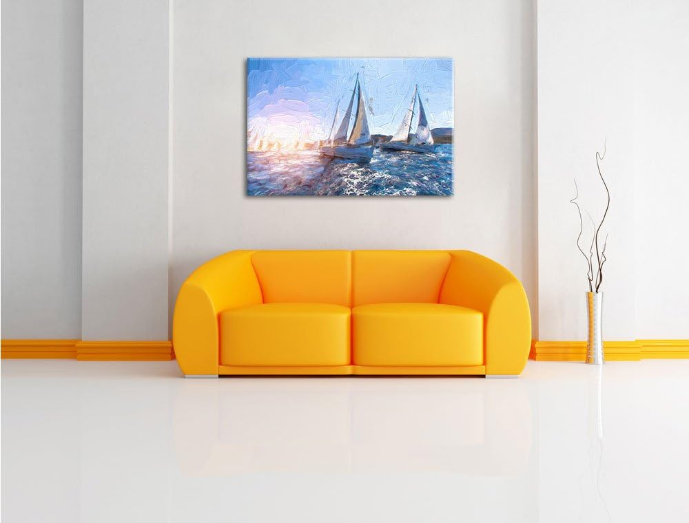 Pixxprint Luxusyachten bei Segelregatta als Leinwandbild/Grösse: 100x70 cm/Wandbild/Kunstdruck/ferti