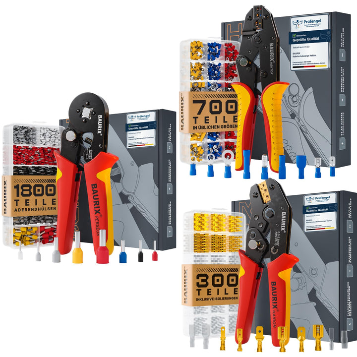 BAURIX® Crimpzange Set – PERSEUS Aderendhülsenzange mit 1800 Aderendhülsen, HEKTOR Kabelschuh Zange