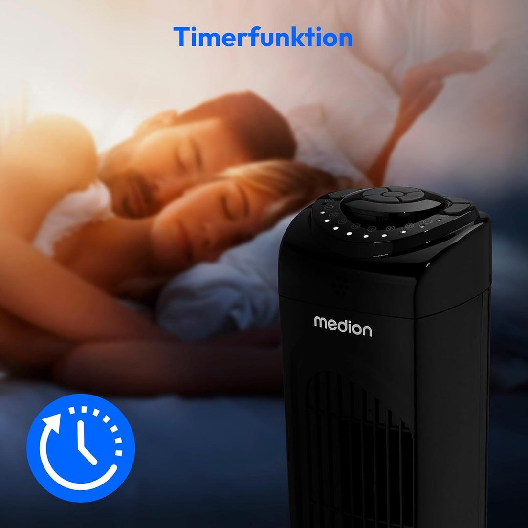 MEDION E11 TF Turmventilator mit Fernbedienung (3 Geschwindigkeitsstufen, leiser Schlafmodus, 45 Wat