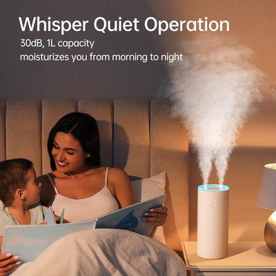 JISULIFE Luftbefeuchter Schlafzimmer 1 L, Humidifier Top-Fill raumbefeuchter 30 dB, 8000mAh raumluft