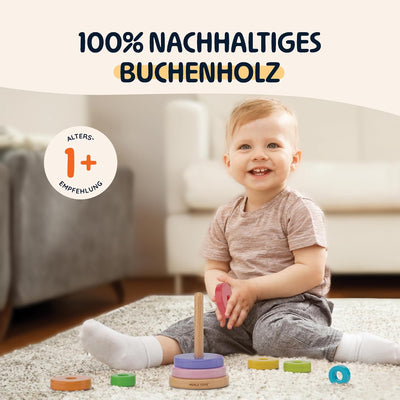 Merle Toys® Stapelturm Baby Holz - 100% FSC-zertifiziertes Holzspielzeug, Montessori Spielzeug, Stap