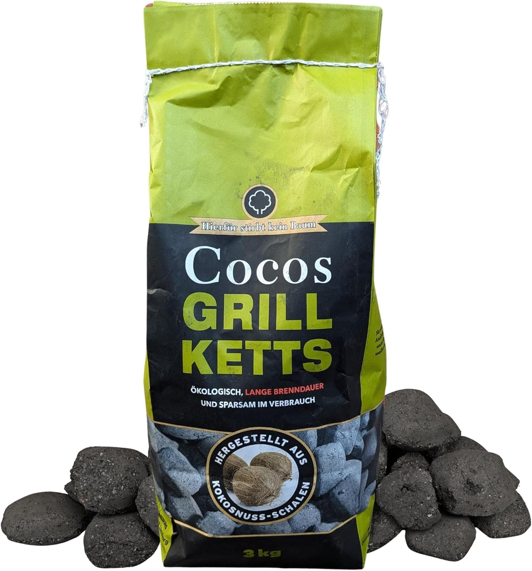 Kokosnuss Cocos Grillbriketts Premium Qualität aus Kokos-Kohle | 5kg 10kg 15kg 20kg | extra Lange Br