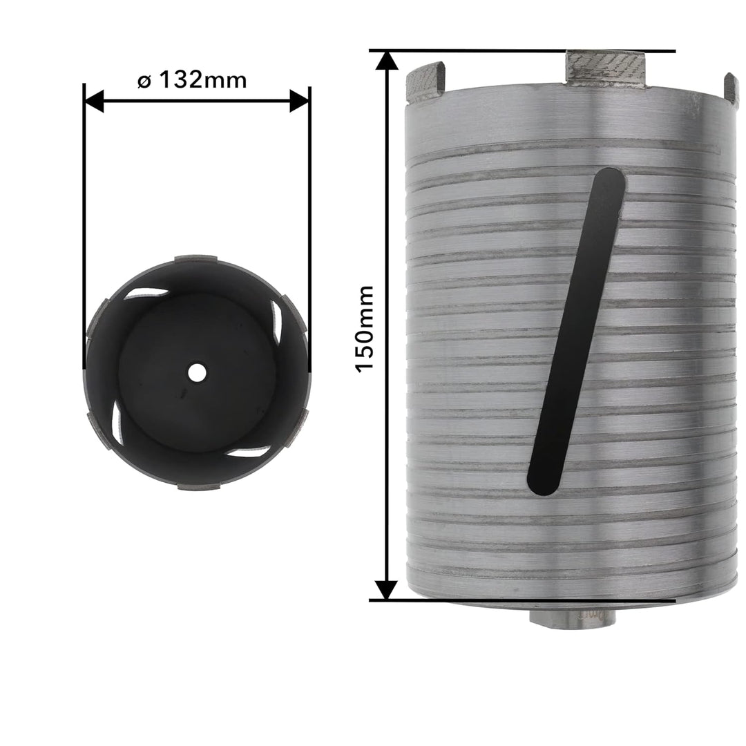 PRODIAMANT Diamant Bohrkrone ø 132mm Nutzlänge 150mm mit 6-Kant Adapter lasergeschweisst für trocken