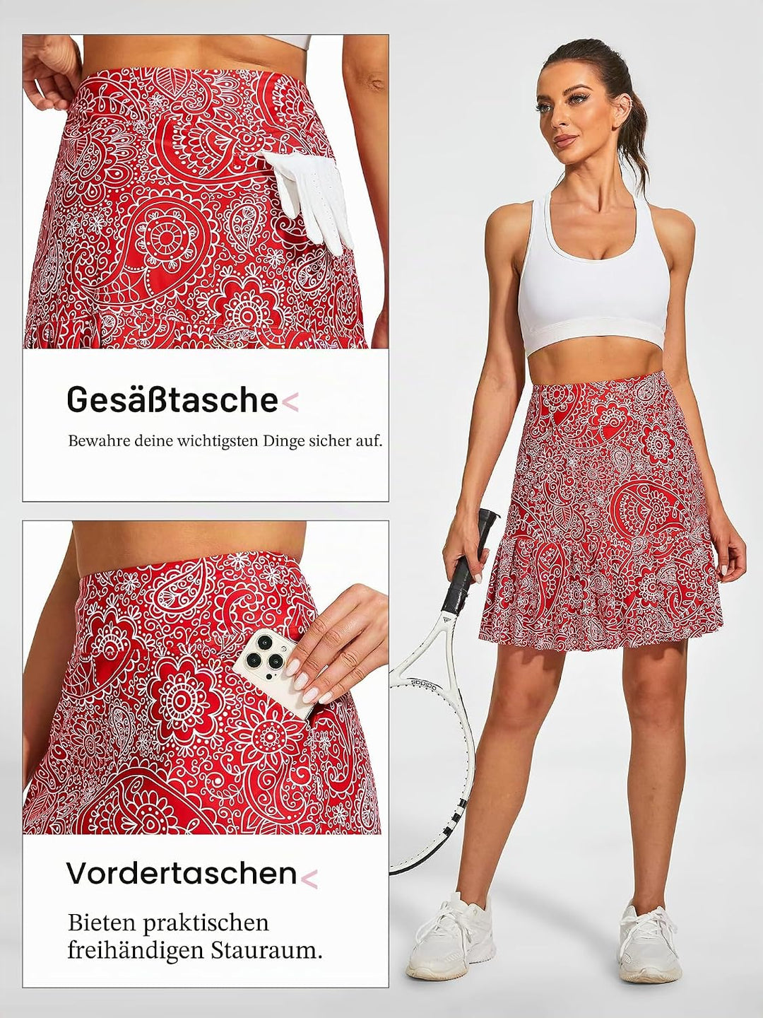 MOTEEPI 19" Golf Röcke für Frauen Knie Länge Ruffle Saum Rock Tennis Rock Athletic Skort für Workout