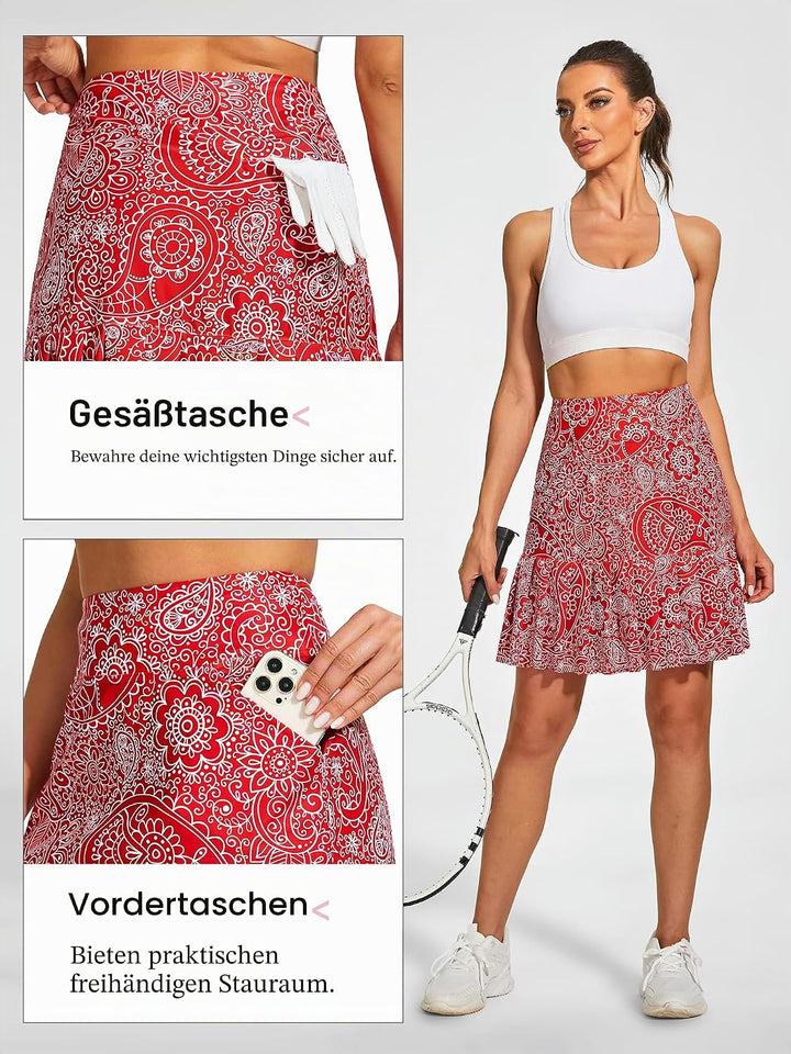 MOTEEPI 19" Golf Röcke für Frauen Knie Länge Ruffle Saum Rock Tennis Rock Athletic Skort für Workout