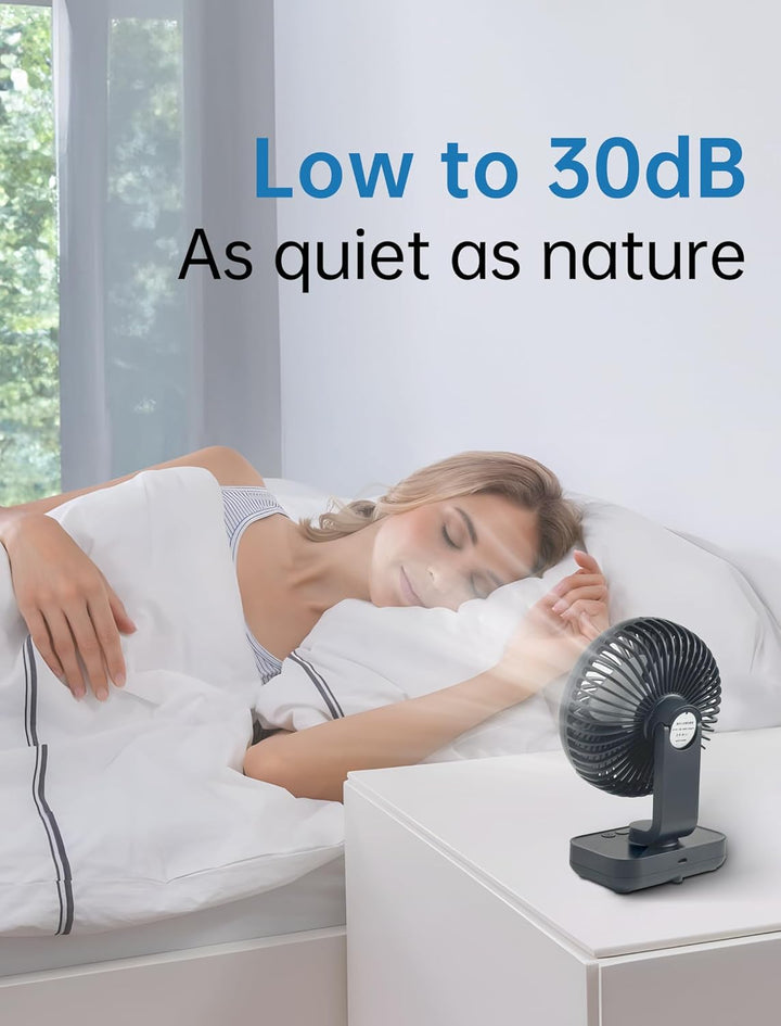 Mini Ventilator Oszillierend Ultra Leise, 4000mAh Akku Klein Tischventilator(4-13h), 4 Geschwindigke