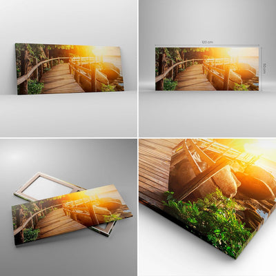 Wandbilder Dekoration Wohnzimmer Brücke Meer Welle Panorama Bilder auf Leinwand 120x50cm Leinwandbil