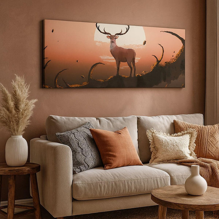 Wandbilder Dekoration Wohnzimmer Hirsch Geweih Hörner Panorama Bilder auf Leinwand 120x50cm Leinwand