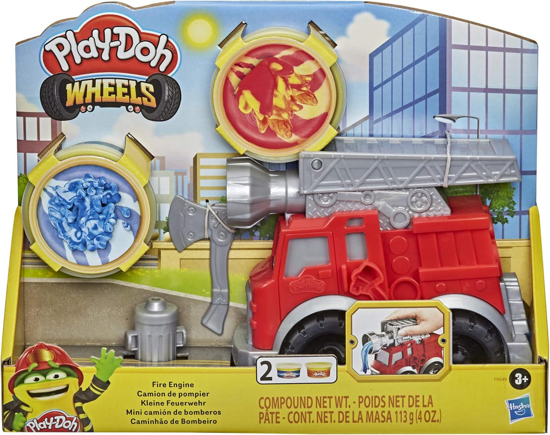 Play-Doh Wheels Kleine Feuerwehr, Spielset mit 2 Dosen, Wasser- und Feuerfarben, Feuerwehrauto für K