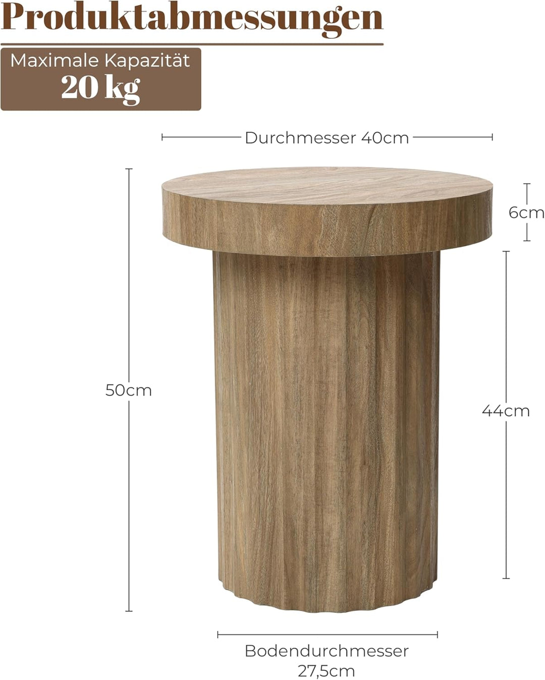 Hometopia Beistelltisch Rund Holz Ø40 cm, Kleiner Sofatisch Stabil, Moderner Couchtisch im Skandinav
