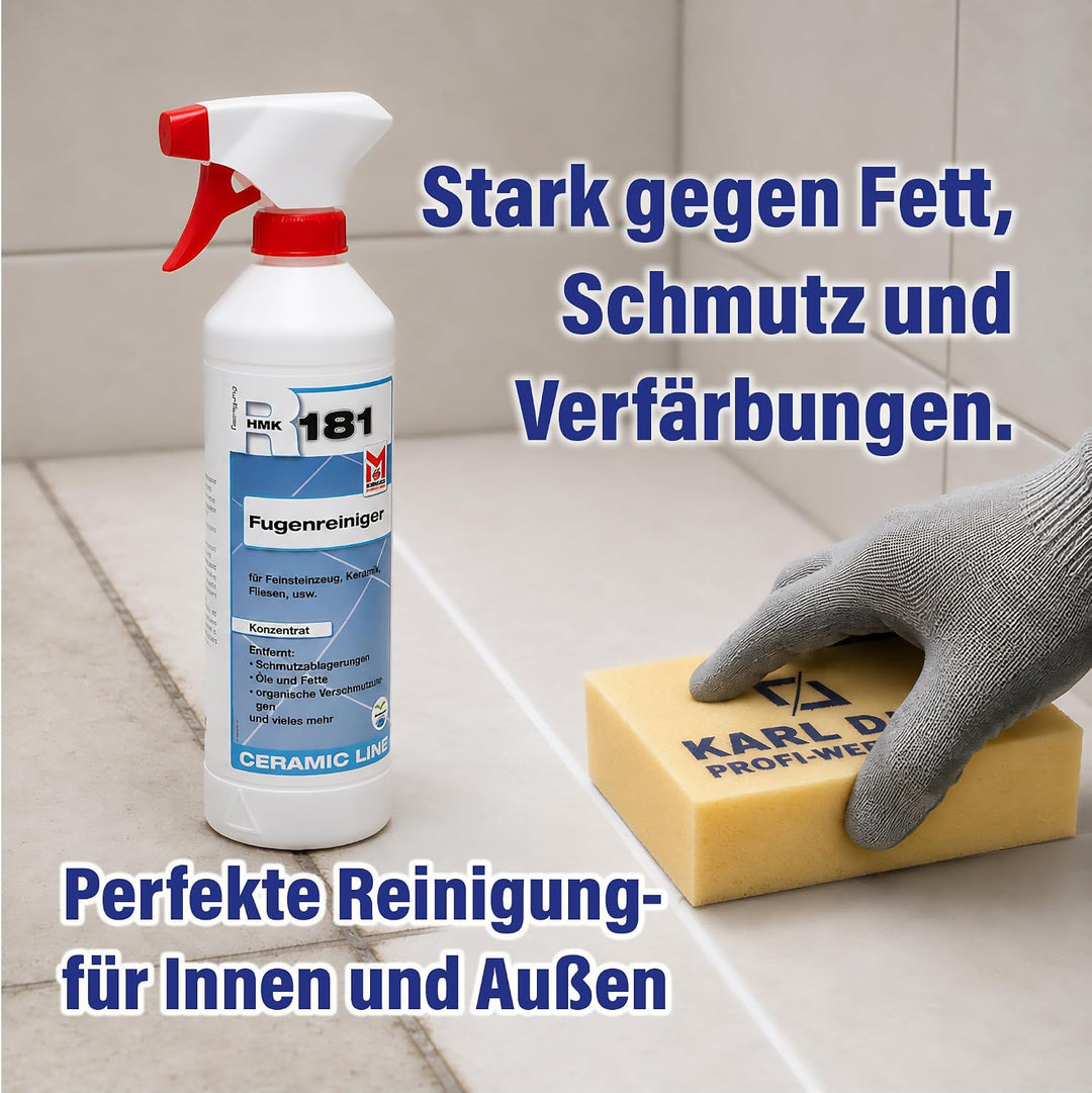 Karl Dahm Moeller Stone Care HMK R181 Fugenreiniger 0,5 l mit Hydroschwamm, alkalisches Reinigungsko