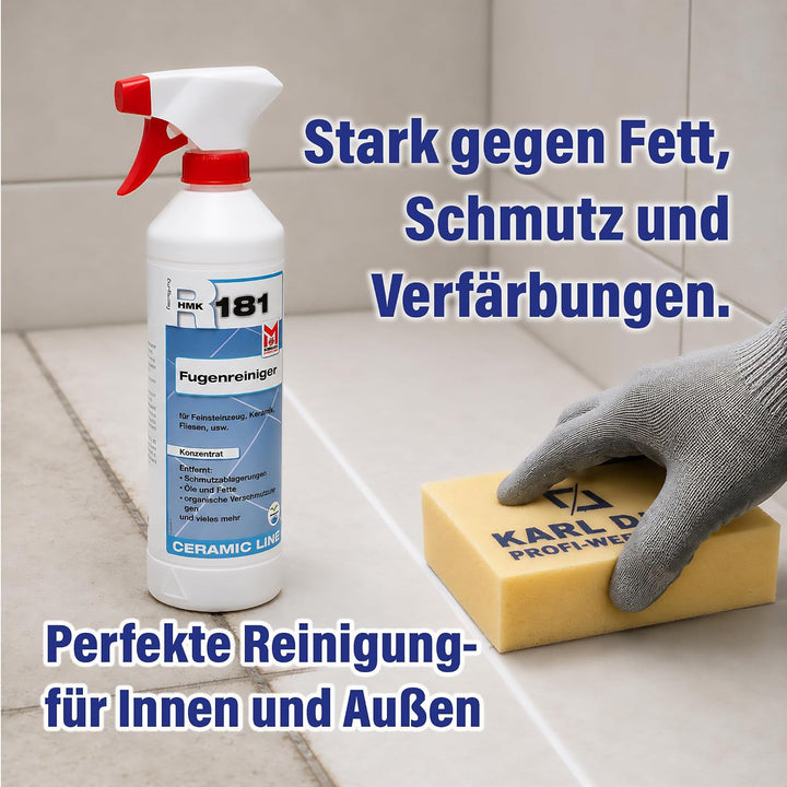 Karl Dahm Moeller Stone Care HMK R181 Fugenreiniger 0,5 l mit Hydroschwamm, alkalisches Reinigungsko
