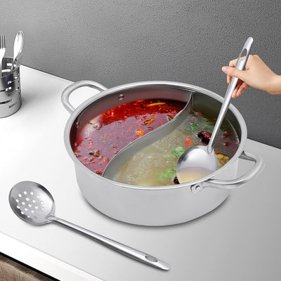 28cm/32cm Shabu Hot Pot Edelstahl Cookware 2 Kammern Mit Glasdeckel Shabu, Dual Sided Für Zwei Versc