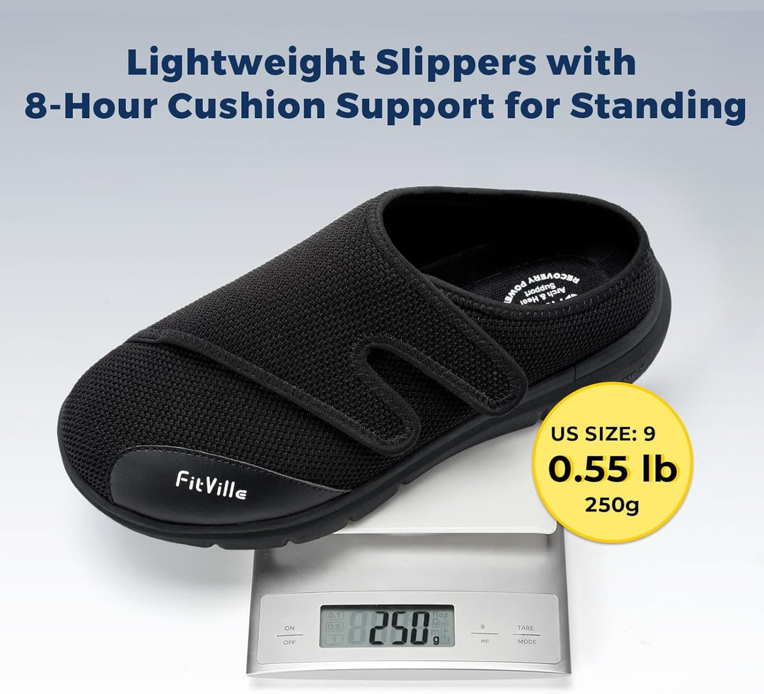 FitVille Diabetiker Slipper Herren Extra Weit Gesundheitsschuhe mit Klettverschluss Orthopädische Ha