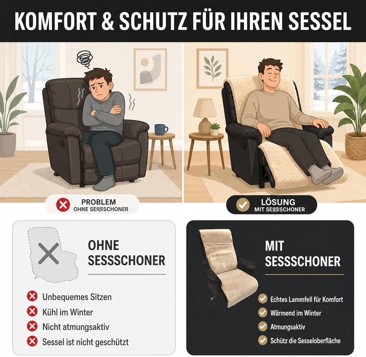 Sesselschoner Lammfell Premium Sesselauflage Relax, Sesselschutz - Breite 50 cm (Länge 160 cm, Schie