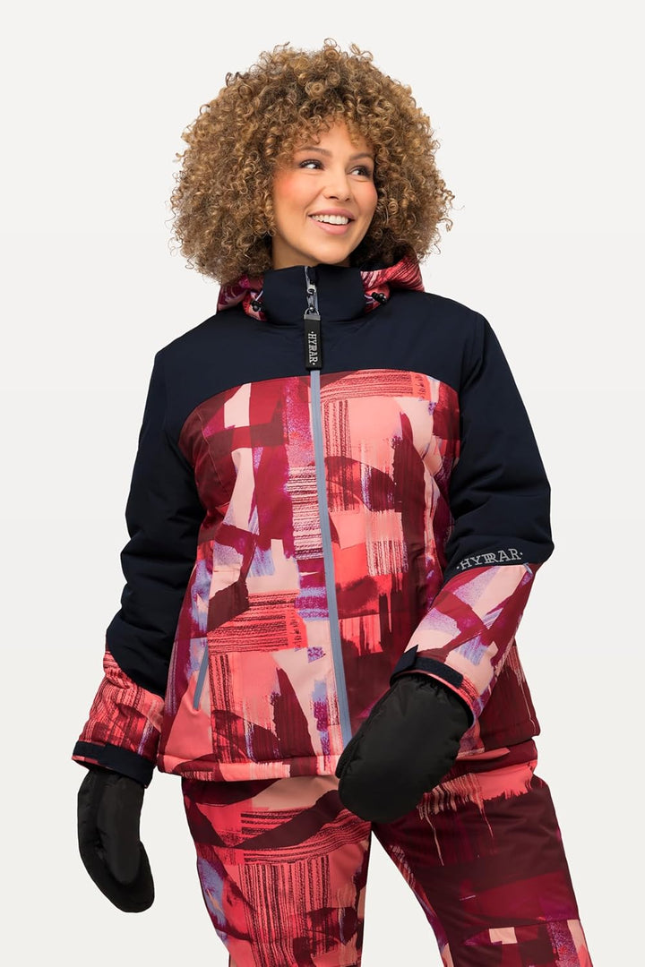 Ulla Popken Damen Funktionsjacke, Skijacke Abstrakter Druck, Wasserdicht Jacken 54-56 marine, 54-56