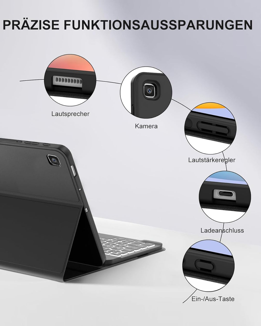 Hülle mit 7-Farben Beleuchteter Deutscher Tastatur für Samsung Galaxy Tab S6 Lite (2020/2022/2024) 1