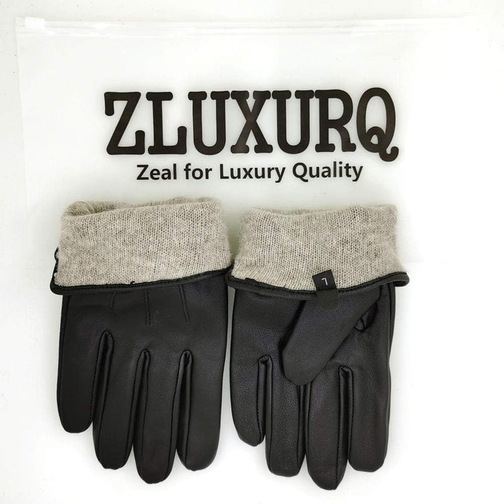 ZLUXURQ Herren Weiches Lammfell Leder Touchscreen Winter Fahrhandschuhe Kaschmir Gefüttert, bequem u