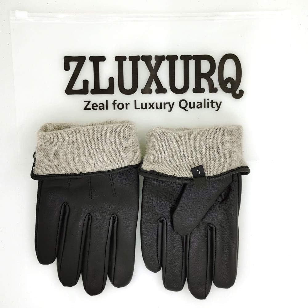 ZLUXURQ Herren Weiches Lammfell Leder Touchscreen Winter Fahrhandschuhe Kaschmir Gefüttert, bequem u