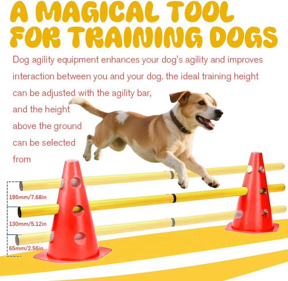 Agility Set Hunde, Steckhürden Set für Hunde, Kinder Agility Hürden mit 8 Kegel 23cm Höhe + 4 Stange