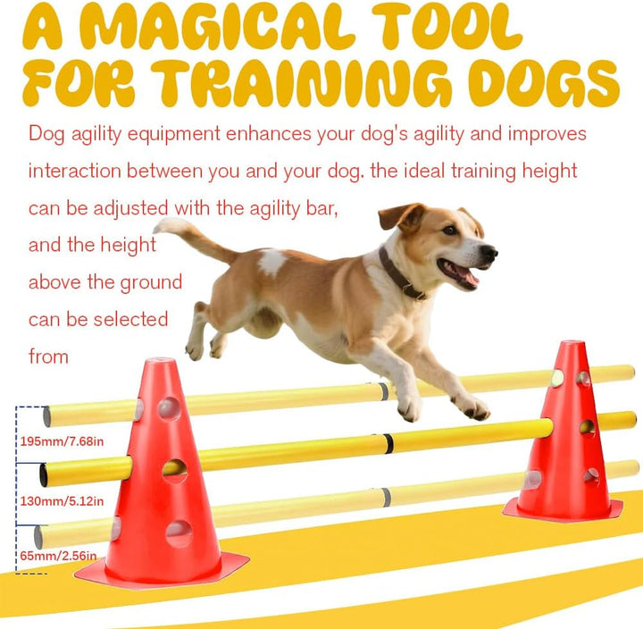 Agility Set Hunde, Steckhürden Set für Hunde, Kinder Agility Hürden mit 8 Kegel 23cm Höhe + 4 Stange