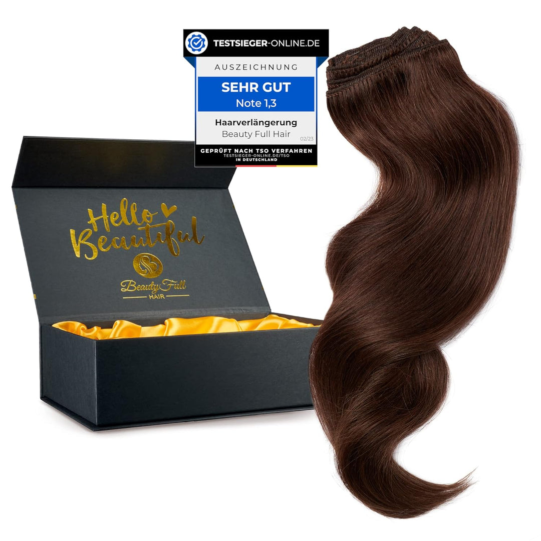 Beauty Full Hair Clip in Extensions Echthaar 45cm 100g Dunkelbraun | Haarverlängerung Echthaar Clip