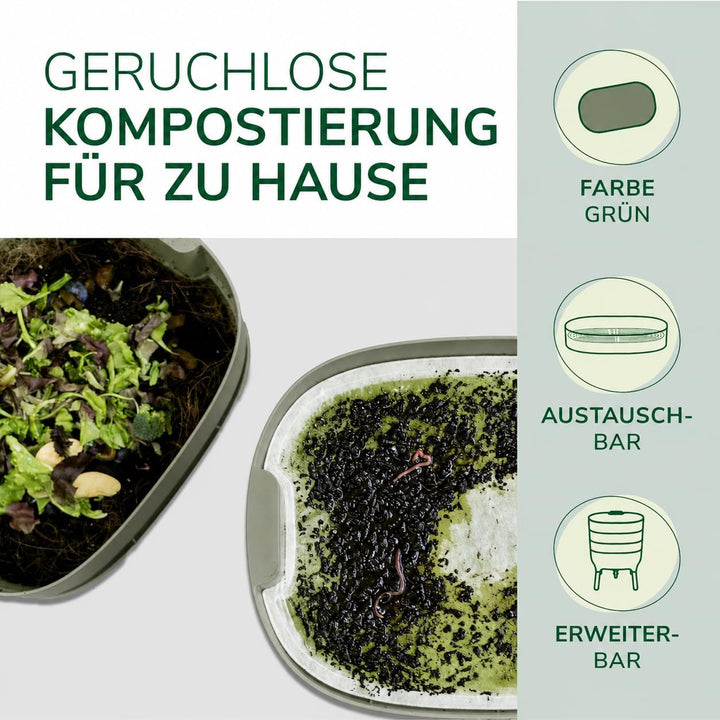 Natursache Ersatzetage für Design-Komposter/Wurmkomposter – grün I Ideal als Wurmfach für Küche, Bal