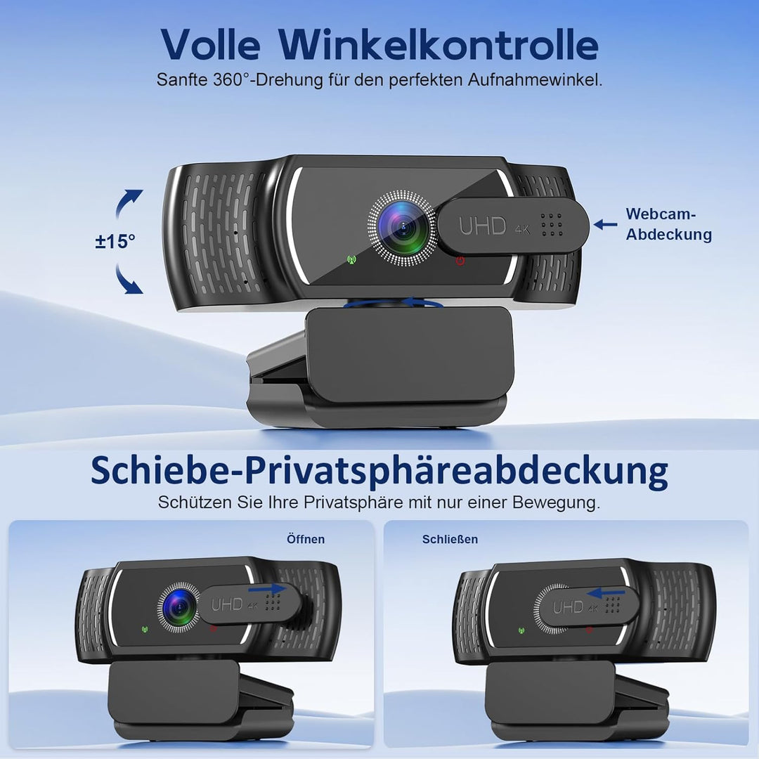 4K Webcam für PC mit Sony-Sensor, PDAF-Autofokus, Dual-Mikrofon mit Geräuschunterdrückung, Privacy-A