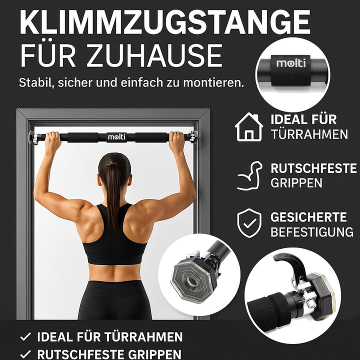 molti Klimmzugstange Türrahmen, verstellbar 63–100 cm, ohne Bohren montierbar, rutschfeste Griffe, b