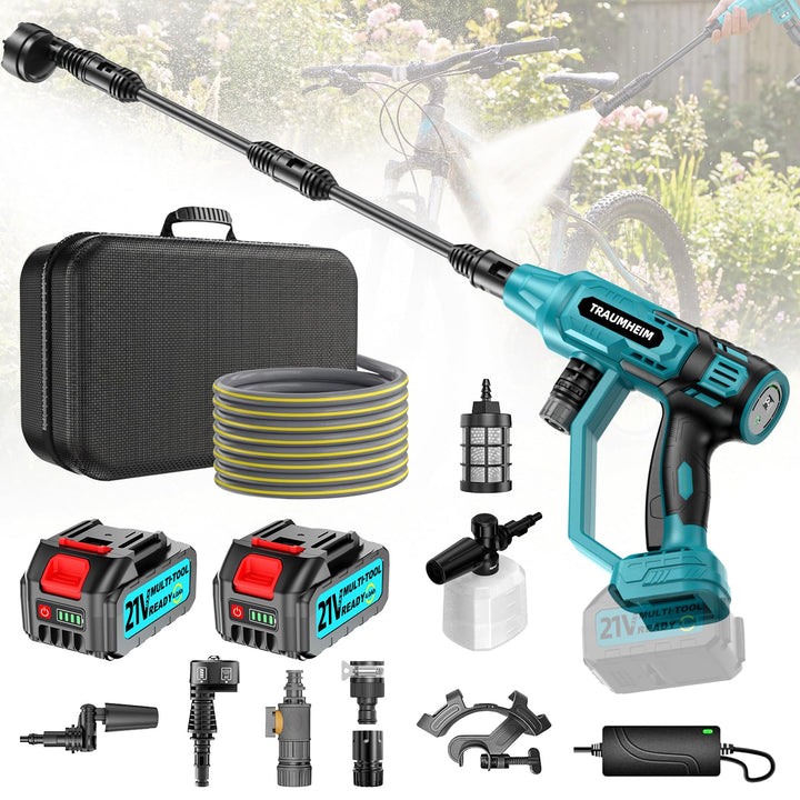 Akku Hochdruckreiniger, Pressure Washer 4-Gang-Modus Max 150Bar, Hydro Blast, Multifunktionale Mobil