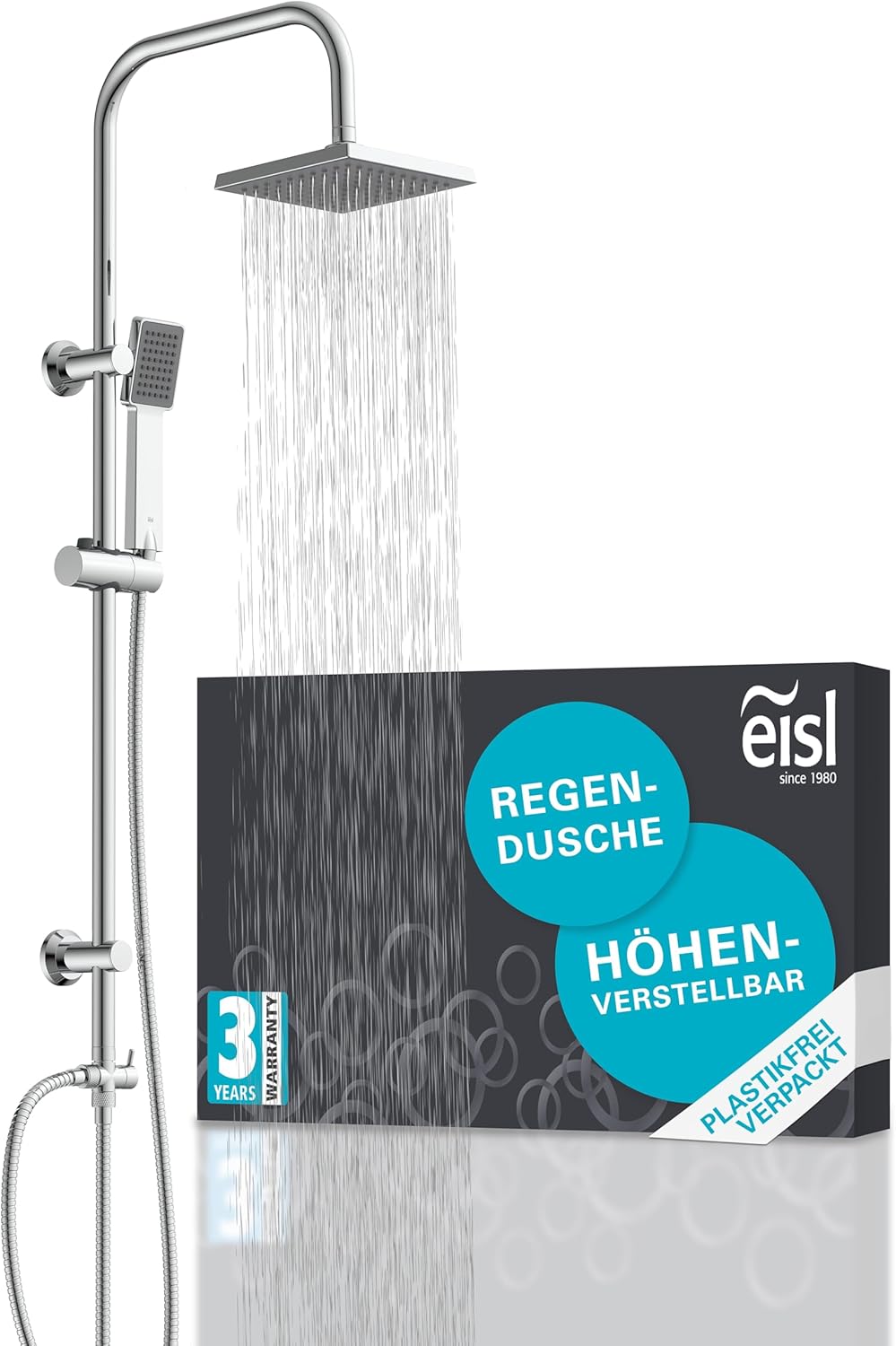 EISL EASY ENERGY Duschset, Duschsäule 2 in 1 mit grosser Regendusche (176 x 176 mm) und Handbrause,