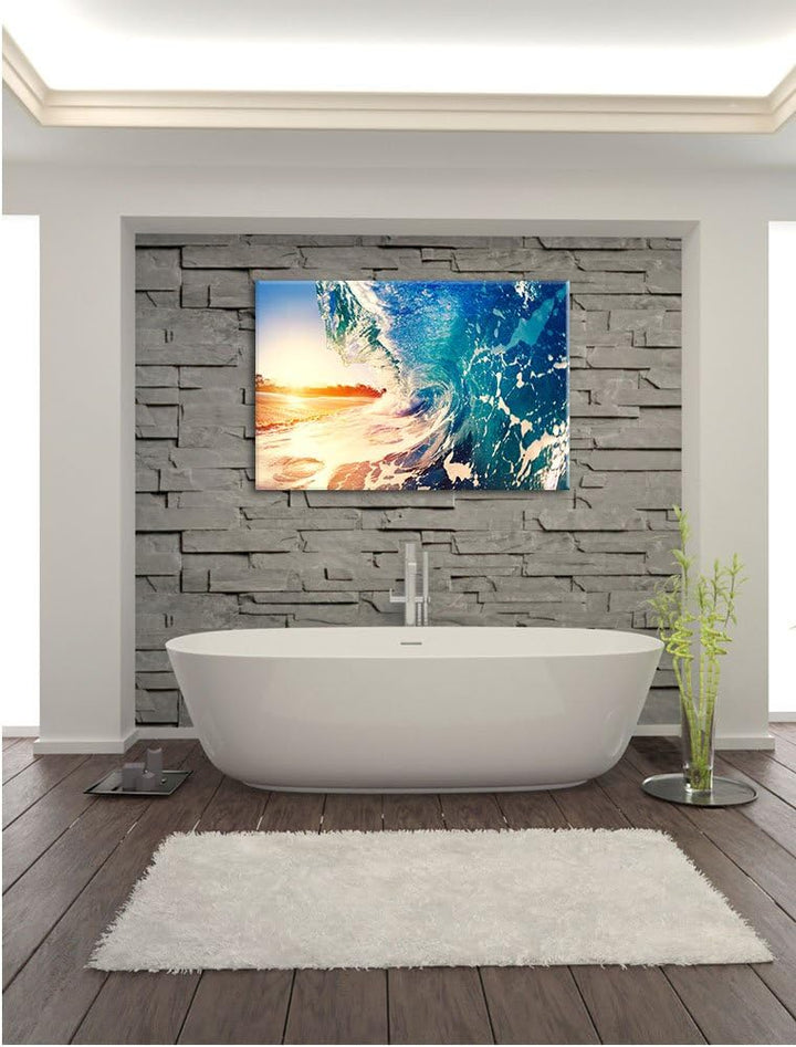 Pixxprint Riesen Welle bei Sonnenaufgang als Leinwandbild/Grösse: 100x70 cm/Wandbild/Kunstdruck/fert