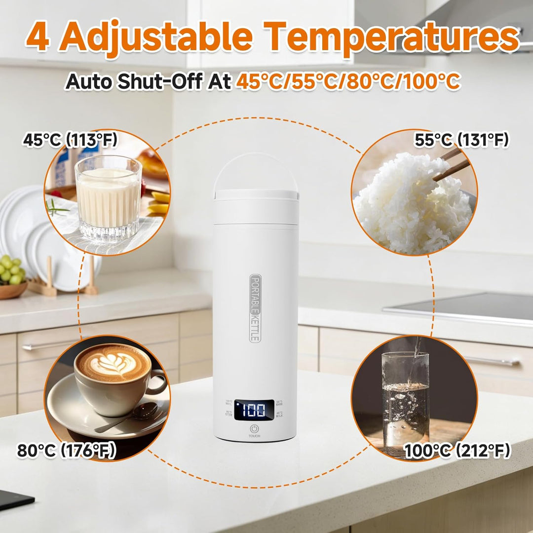 Reisewasserkocher, Tragbarer 450ml Mini Wasserkocher mit Unterwegs Heizung Automatisch Abschalten, 9