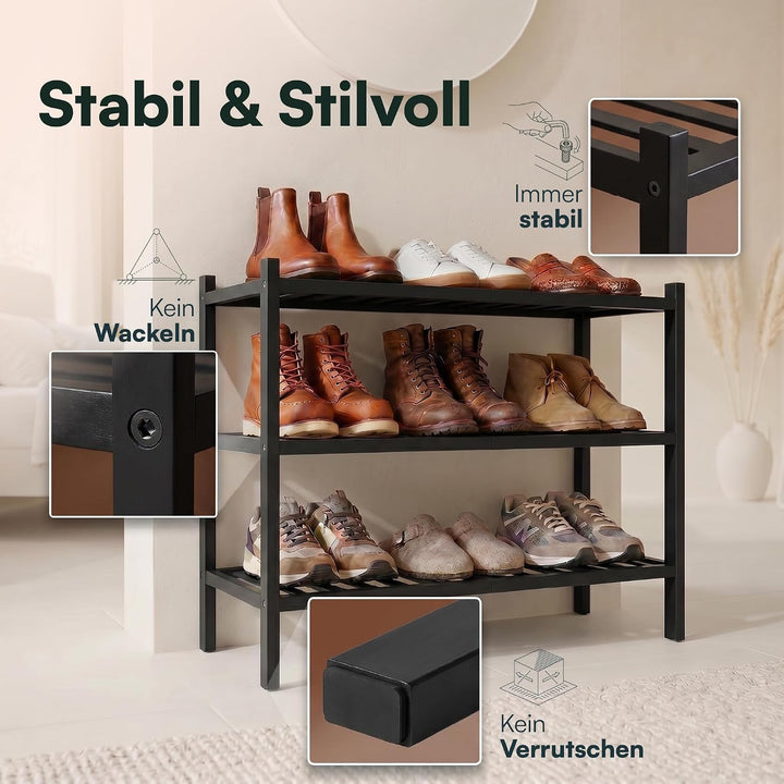 BAM BOO BOX - Schuhregal aus Bambus, Schuhablage mit 3 Ebenen, 68 x 28 x 46 cm, Erweiterbar Stapelba