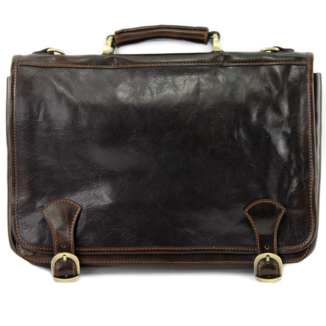 modamoda de - A006 - ital. Business Laptop Akten Tasche Leder Dunkelbraun, Dunkelbraun