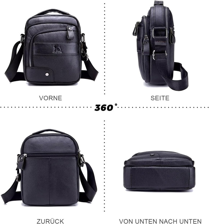 Umhängetasche aus Echtem Leder Herren Casual Fashion Crossbody Tasche Multifunktionaler Taschenbeute